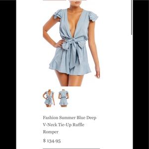 Luxxel Fashion Summer V-Neck Tie-Up Ruffle Romper. WHITE